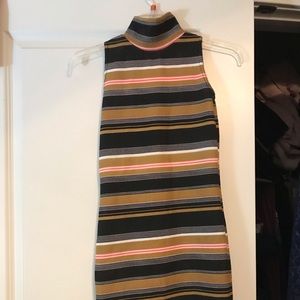 Ribbed striped turtleneck mini dress
